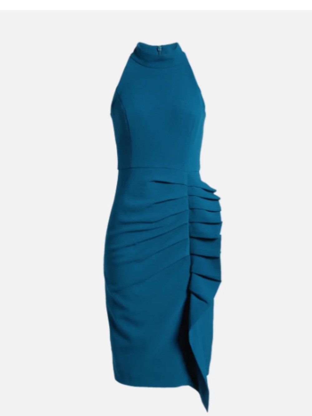 Eliza J Teal High-Neck Ruched Midi Dress